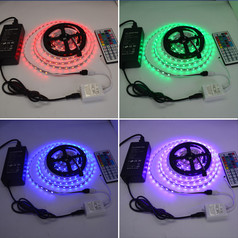 DC12V Waterproof 60LED/M +44 Keys Remote Controller+12V 5A Power Adapter SMD5050 waterproof RGB led strip kit