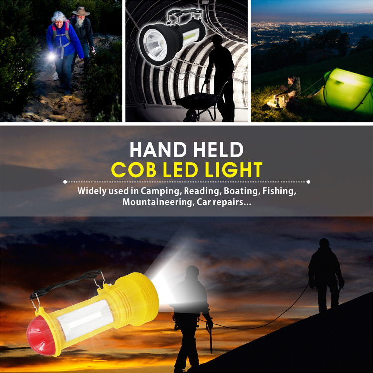 Widely Used Three Lighting Modes Dry Battery Hand Held COB LED Light