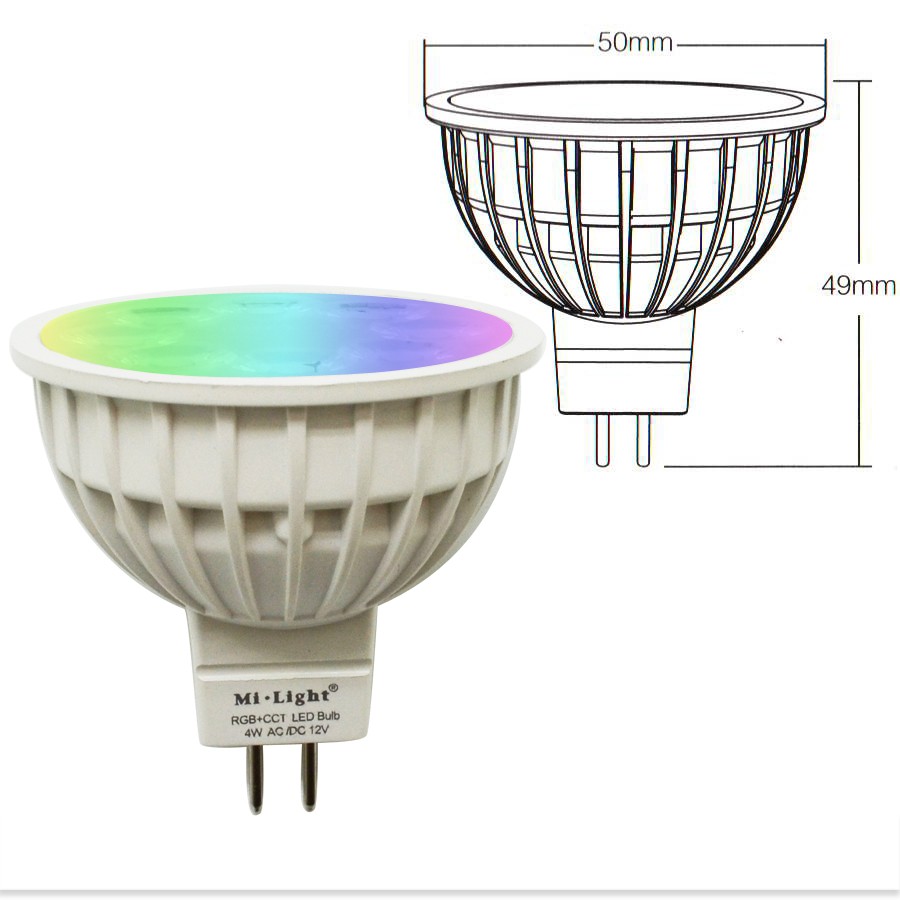 Milight 4W MR16 spot light DC12V 2.4G Wireless Dimmable Led Bulb RGB+CCT Led Spotlight