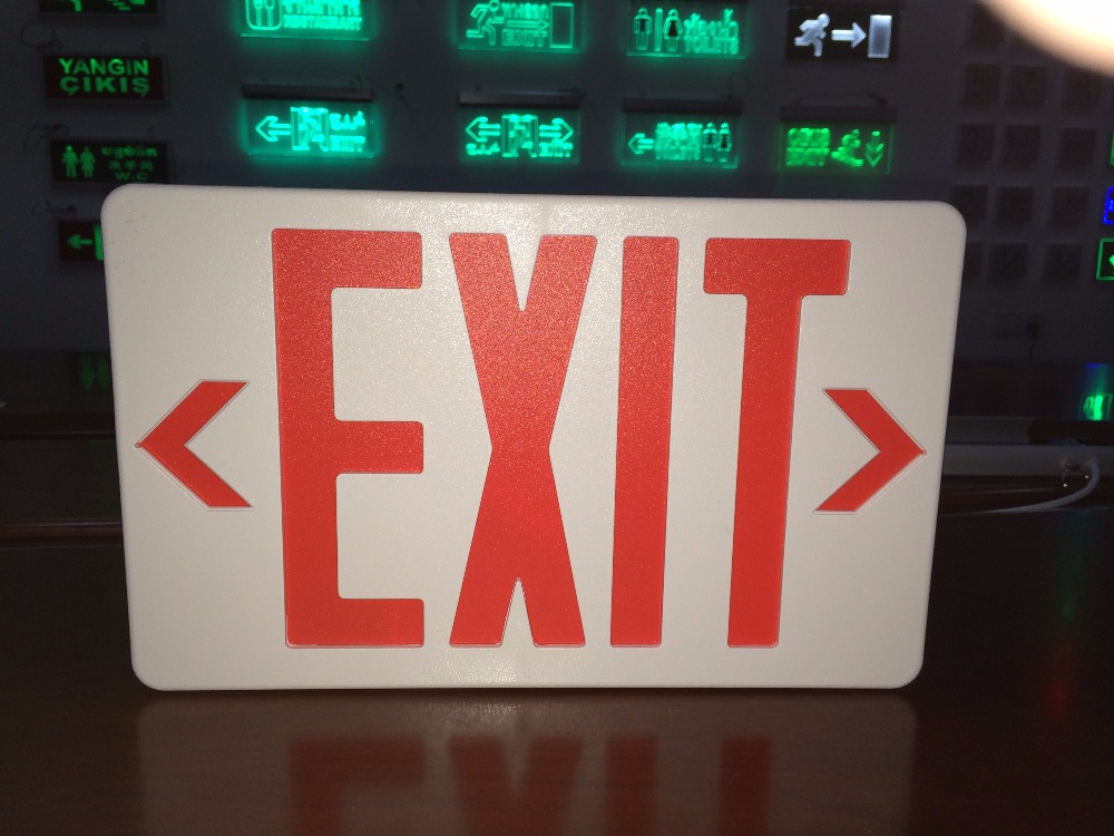 LED Exit Sign - White Thermoplastic - Red Letters - 120/277 Volt and Battery Backup - Exitronix ILX-R-EM-WH