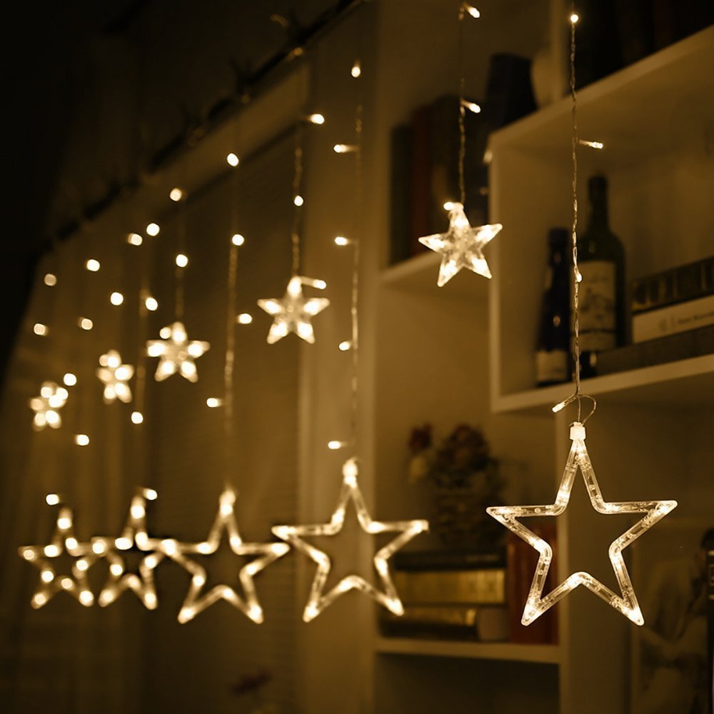 Star Curtain Lights, Window Curtain Fairy String Lights for Festival Christmas/Wedding/Party/Garden Decorations