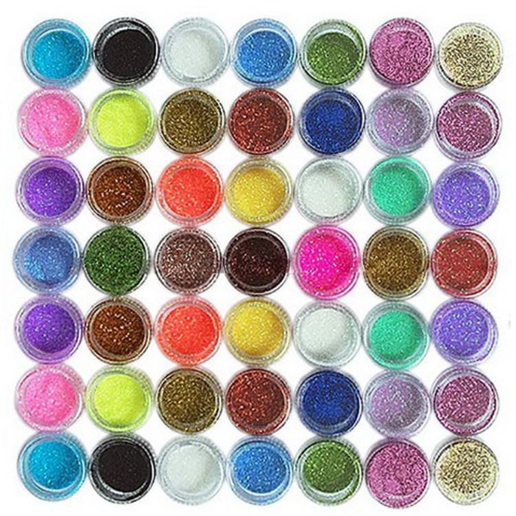 Free Shipping Beautiful 45pcs/lot Colorful Nail Art Glitter Powder Dust Decoration Strip Glitter