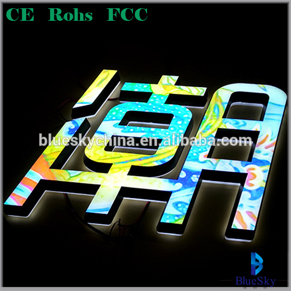 Factory customize led 3D acrylic letters with UV print pattern