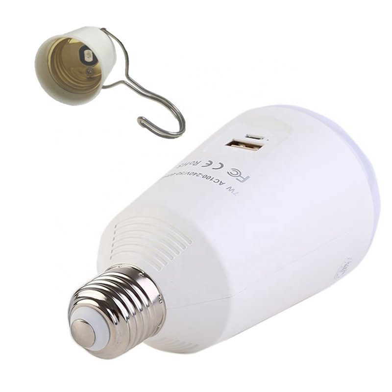New Patent Products E27 Bulb lighting 7w Camping Led Lamp Hot Sale Led Rechargeable Emergency Light as Power Bank for Cellphone