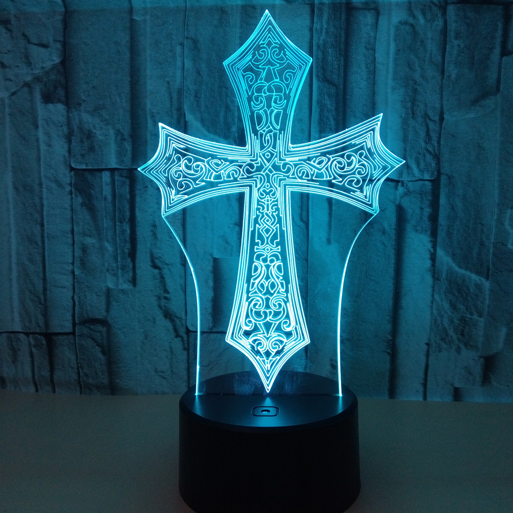3D LED Night Light Holy Cross Customizable Decoration for Bedroom 7 Colors
