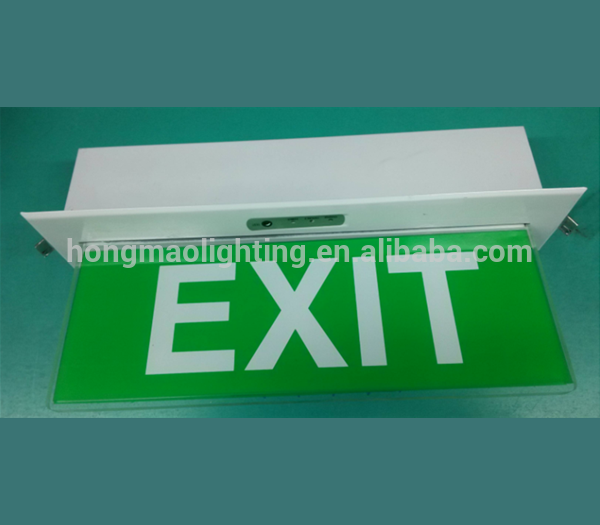 2018 CE ROHS Listed 3W 5100-5500k 120V/277V Green Color Acrylic Ceiling Recessed Mounted LED Emergency Light Exit Sign