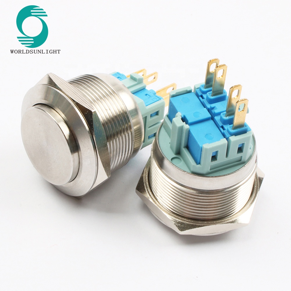 25MM 5A 250Vac Dpst Momentary High flat head Metal Pushbutton Switch