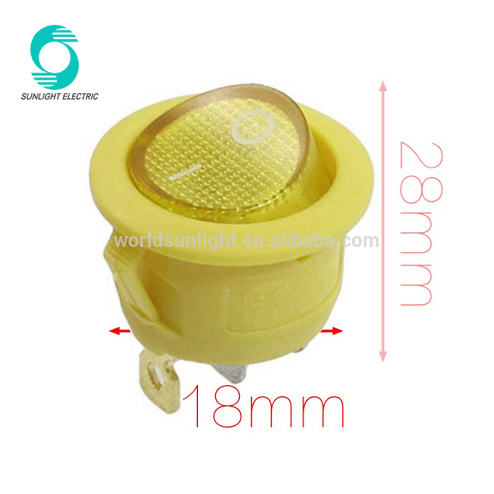 Mount Hole Diameter 18mm AC 6A 250V 10A 250V SPST On-Off Yellow Neon Lamp Round Rocker Switch