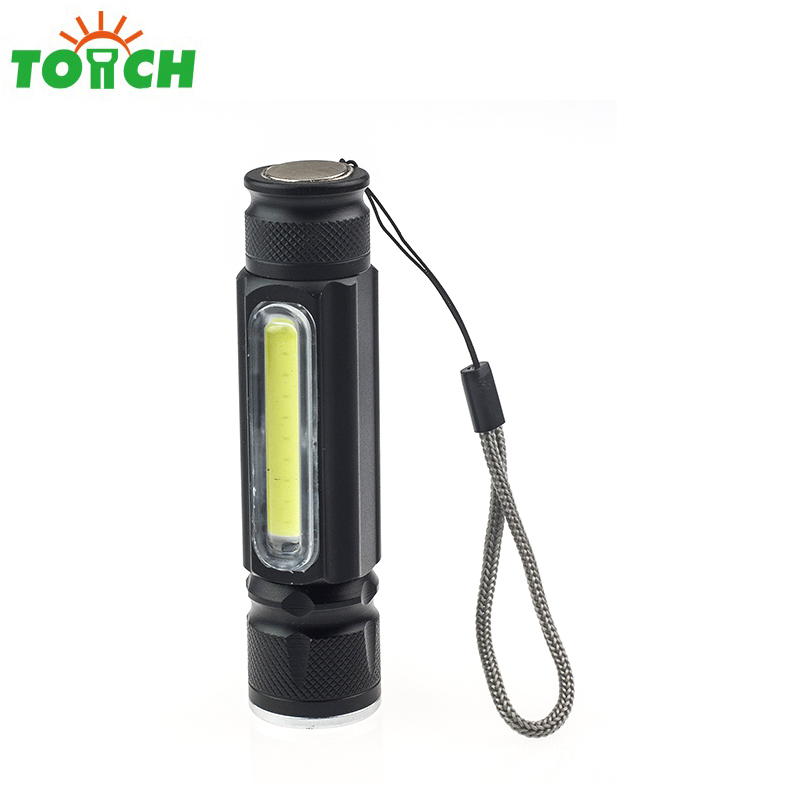 USB rechargeable led flashlight COB torch with super magnet rechargeable battery torch