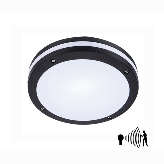 15W 220V aluminum die casting outdoor IP54 waterproof round led bulkhead light with microwave motion sensor for corridor