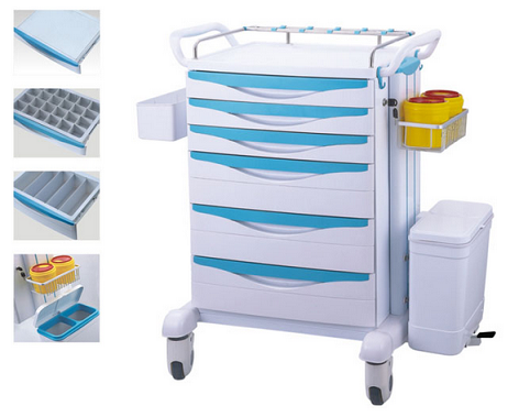 Wholesale Multi-function 3 Drawer Plastic-Steel Columns ABS Medicine Trolley