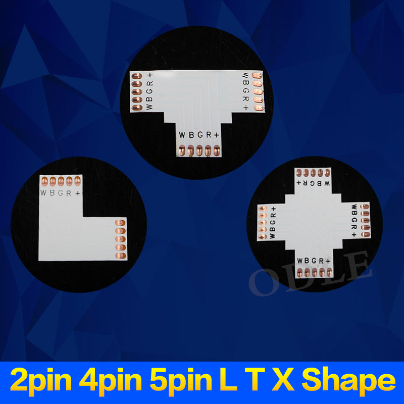 10mm 2 Pin L X T Shape Adapters Single Color Connector 5630 5050 LED Strip Corner PCB Board Connectors No Soldering