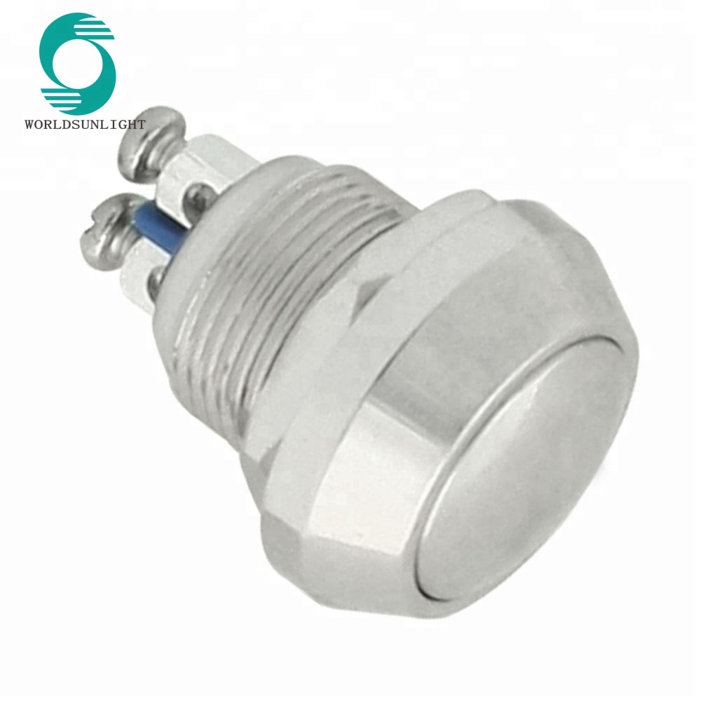 Diameter 12mm 2 Screw Terminals Mounted SPST Momentary Round Silver Tone Push Button reset Switch