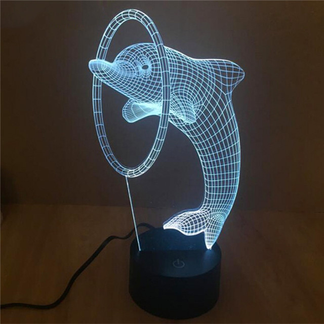Table Desk Birthday Christmas Gift 7colors Dolphin 3D illusion Lamp 3D LED Night Light