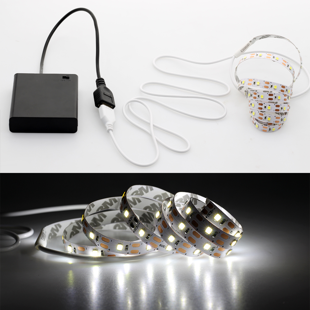 Battery LED Strip 3528 RGB 5V Black PCB Tape Lighting DIY Home Decorative Lamp With Battery Box