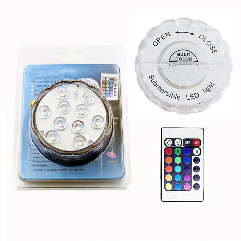 New Items Battery Operated Remote Control Submersible 10 leds Light RGB Pool Lights Multi Color Waterproof Light
