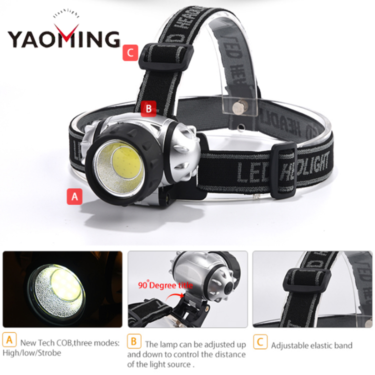 YAOMING Super Bright 10W Plastic COB LED Headlamp for Camping Hunting Riding