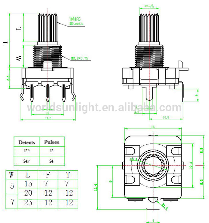 ROHS EC16 series 16mm size plastic shaft incremental rotary encoder