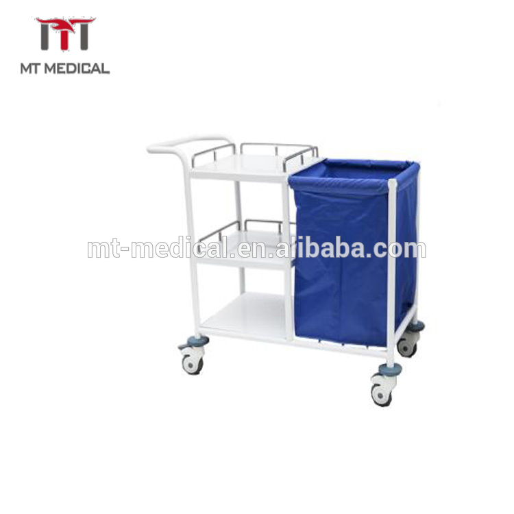 Stainless Steel Medical Hospital Cleaning Laundry One Bucket Three Shelves Moving Trolley Cart