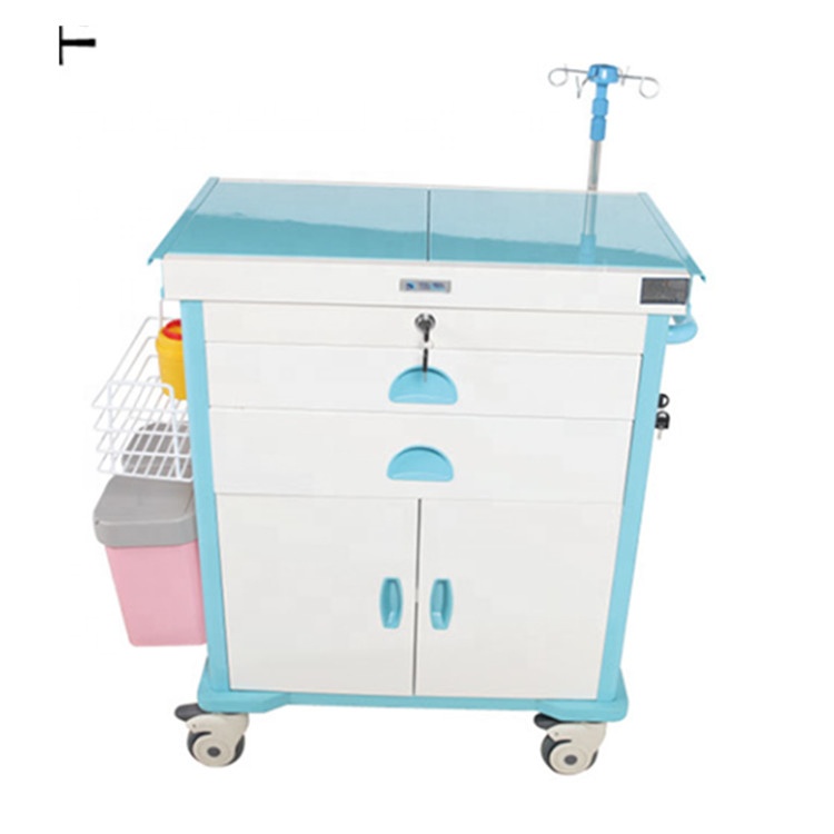 Mobile medical emergency ambulance crash trolley cart in hospital