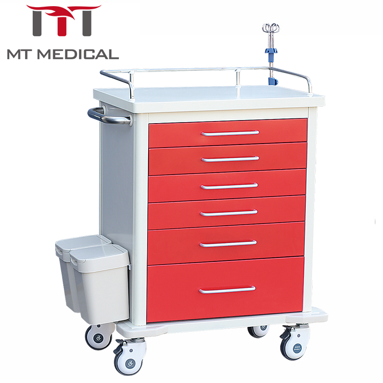 High quality ABS plastic steel medical equipment mobile medicine emergency crash trolley cart