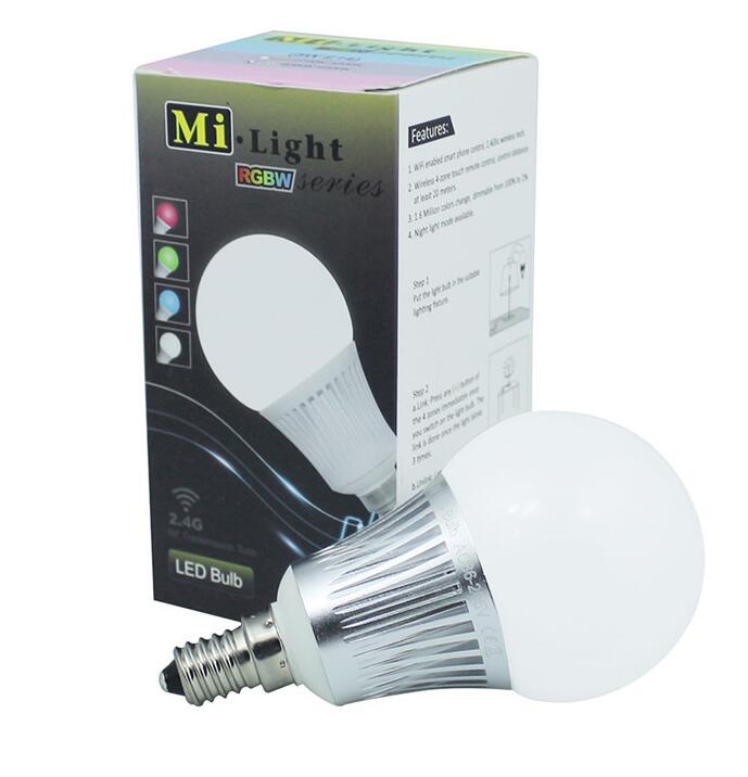 Milight E14 5W RGBCW RGBWW LED bulb with 2.4G 4-Zone wireless RF remote controller multicolor led lighting