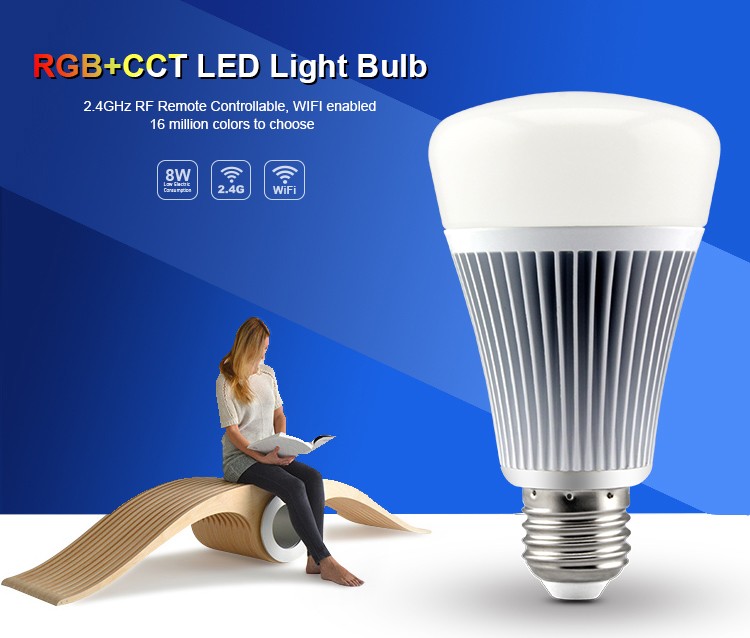 2.4G E26 E27 B22 RGB + CCT led light bulb , 6w AC86-265V 8W Remote Control LED Light Bulb