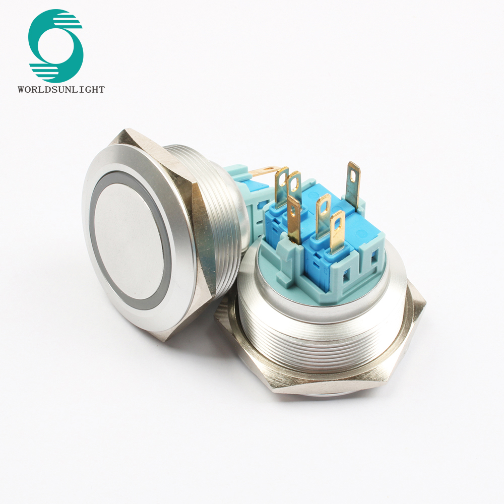 30mm 5A latching self-locking illuminated led light type waterproof stainless steel pushbutton switch