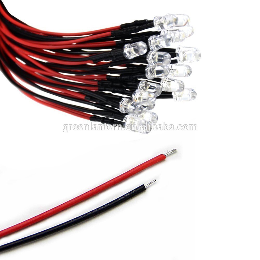 10cm/20cm length green blue red white dc 24v to 5v pre wired led 5mm 12v