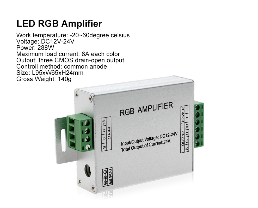 LED RGBW Amplifier DC12 - 24V 24A 4 Channel Output RGBW LED Strip Power Repeater Console Controller