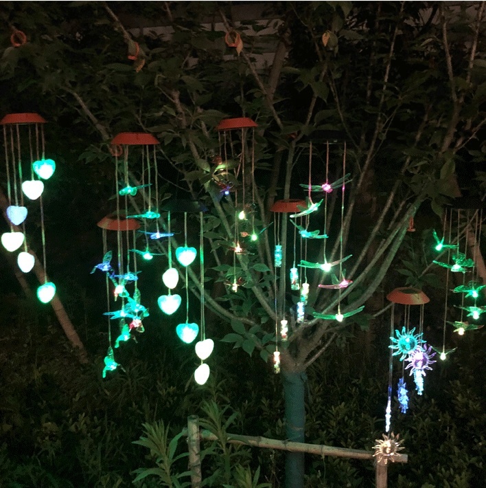 2019 NEW Outdoor Solar Wind Chime LED Light Hummingbirds Dragonfly Butterfly Colorful Solar LED Wind Chimes