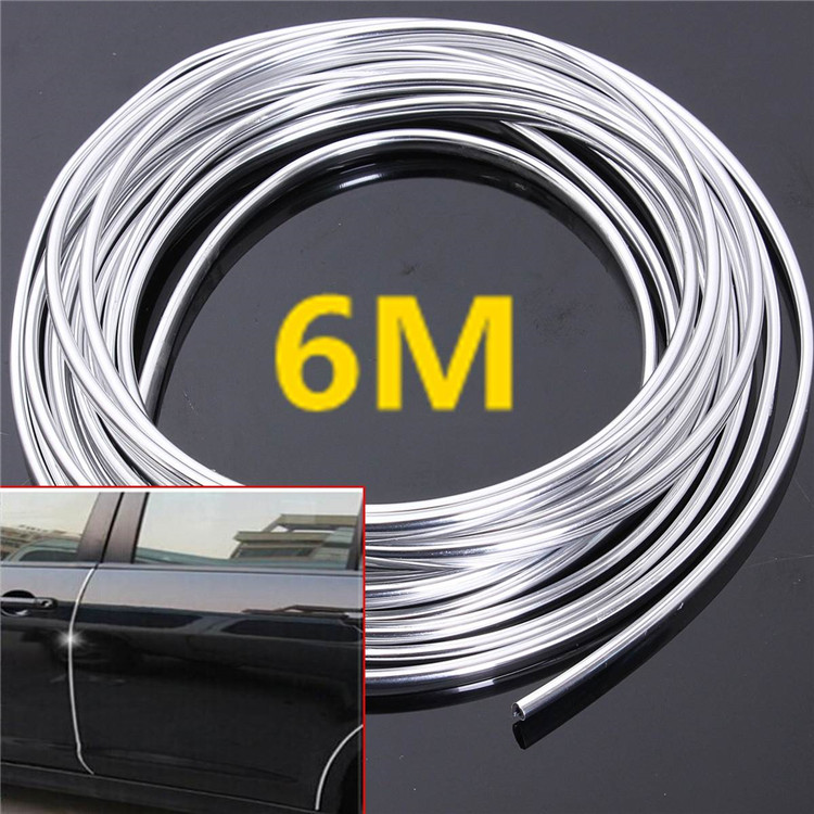 6M Chrome Moulding Trim Strip Car Door Edge Scratch Guard Protector Cover Strip Roll