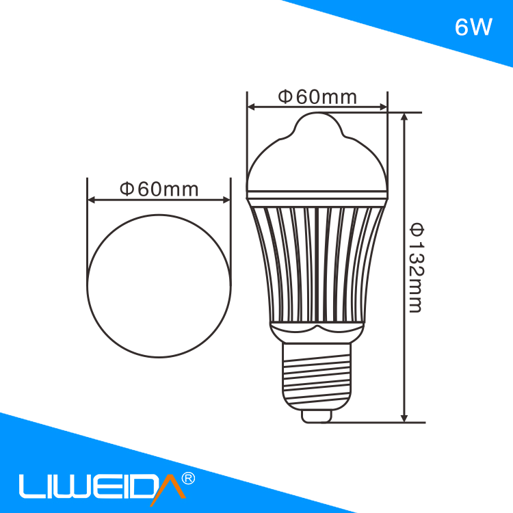 Energy saving motion sensor bulb light high lumen E27 6W led motionsensor bulb