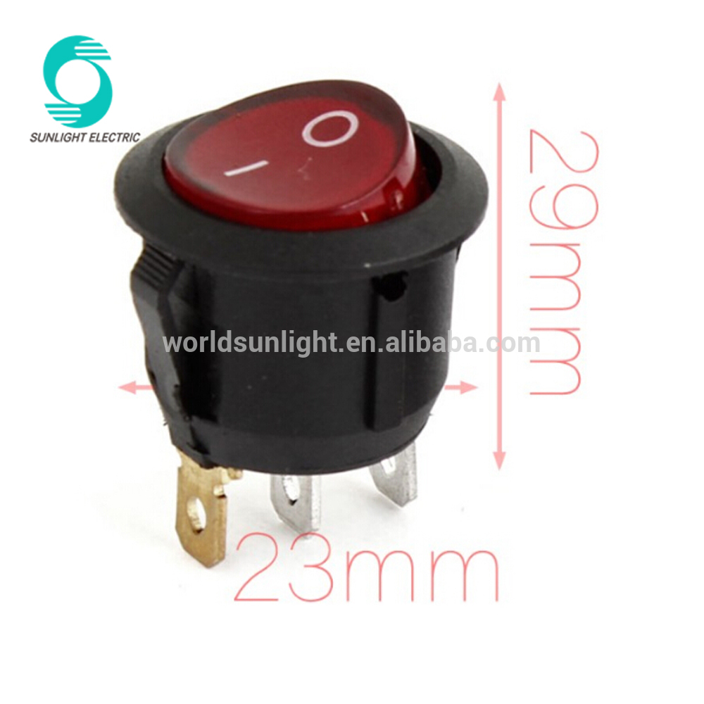 Diameter 20mm AC 5A 250V 10A 125V Red Neon Light SPST On Off Mini Round Rocker Switch