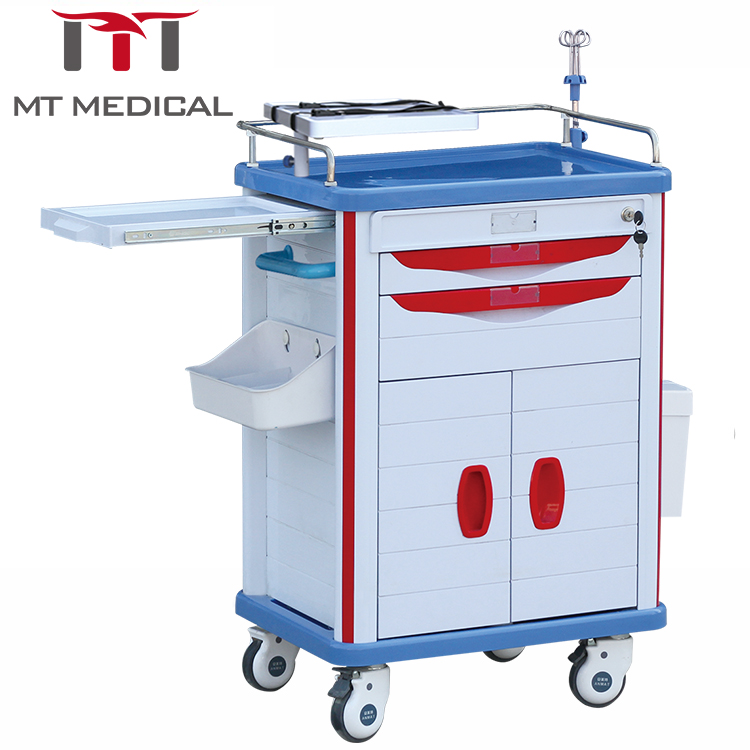 Public hospital used ABS plastic emergency mobile troelly with 5 drawers