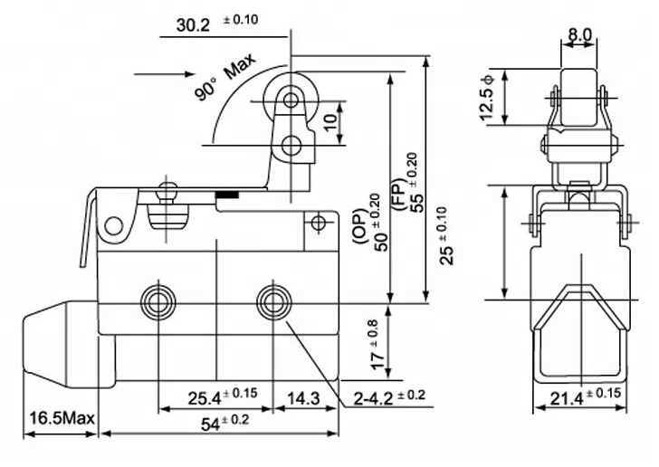 LZ-7144, switch gear for load break IP64 one-way action short hinge roller lever micro limit switch for elevator