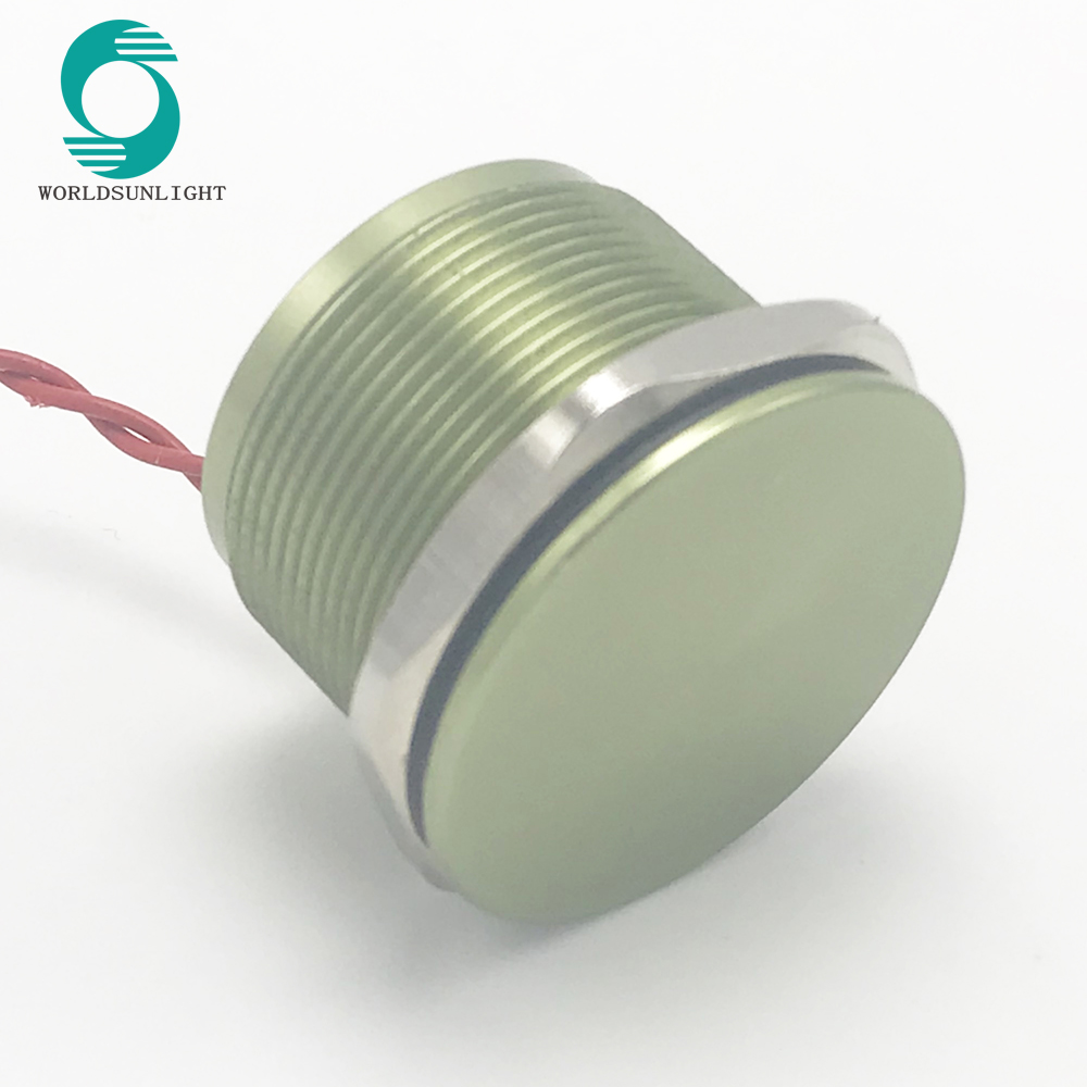 WS163F1NOM IP68 16mm green anodized Flat operator Flyingleads 200mA 24VAC/DC Normally open Momentary piezo switch