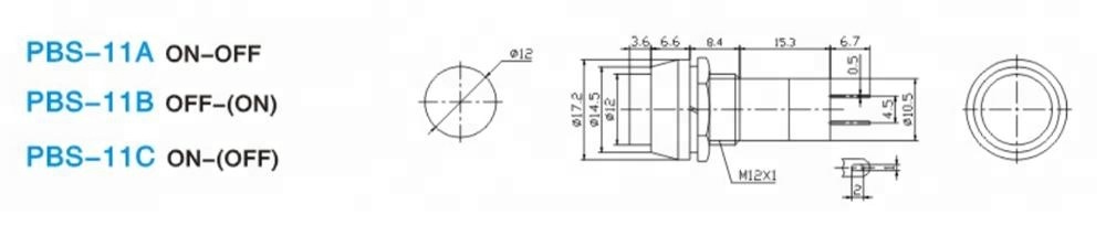 PBS-11B 12mm Thread Dia AC 250V 3A 2 Pins SPST Push On Momentary Green Push button Pushbutton Switch