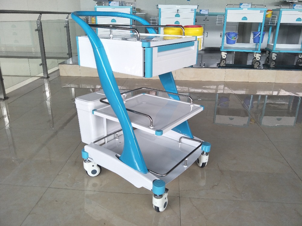 hospital ABS plastic color treatment trolley with drawers