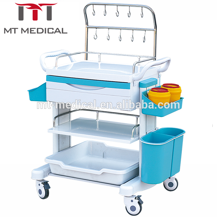 Most popular ABS hospital furniture mobile IV medical treatment crash trolley cart from China