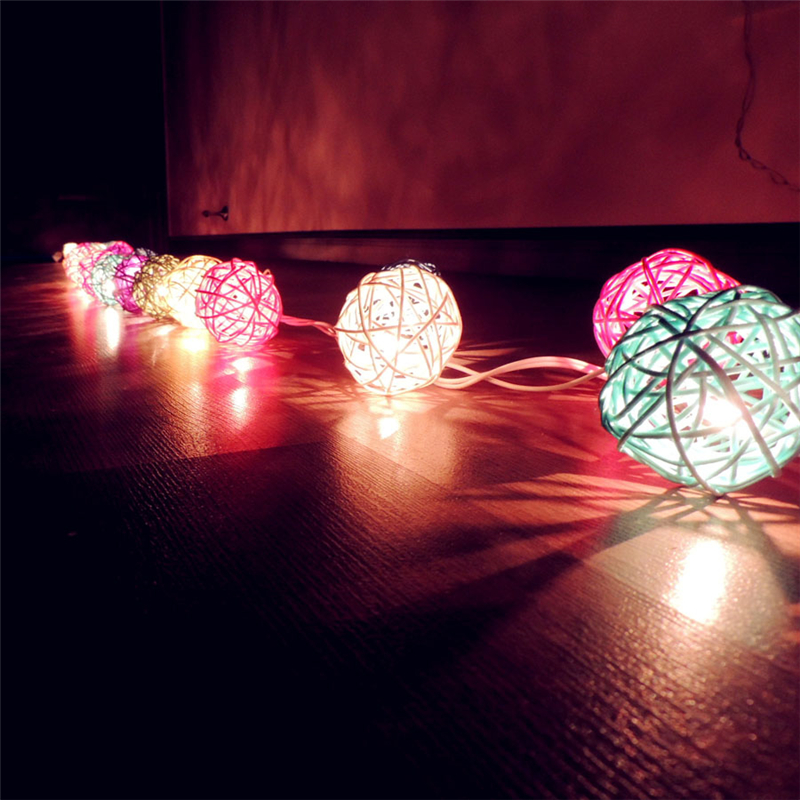 5m 20 Takraw Rattan Balls LED String Fairy Lights Brown Coffee Outdoor Christmas Wedding Party Decoration Lights