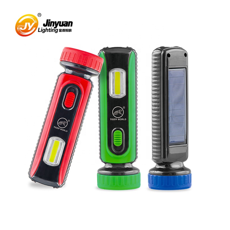 solar power led flashlight usb rechargeable torch with side light