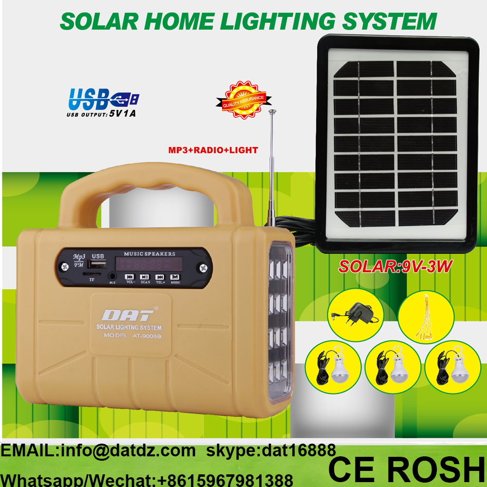 AT-9006B Portable solar lighting system kits with Mp3 and radio rechargeable emergency light