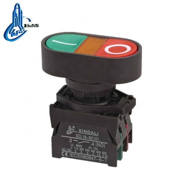 on off 2 position dash red and green doublehead pushbutton switch with led indicator IP44 XDL21-EBW8365