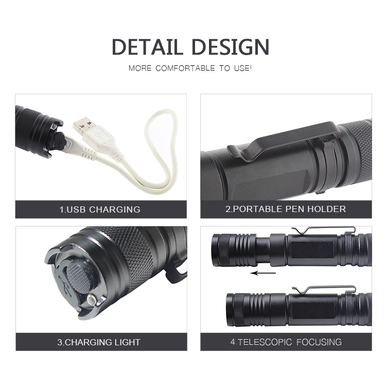 Ultra Bright With Power Display Tactical Torch USB Charger Led Flashlight