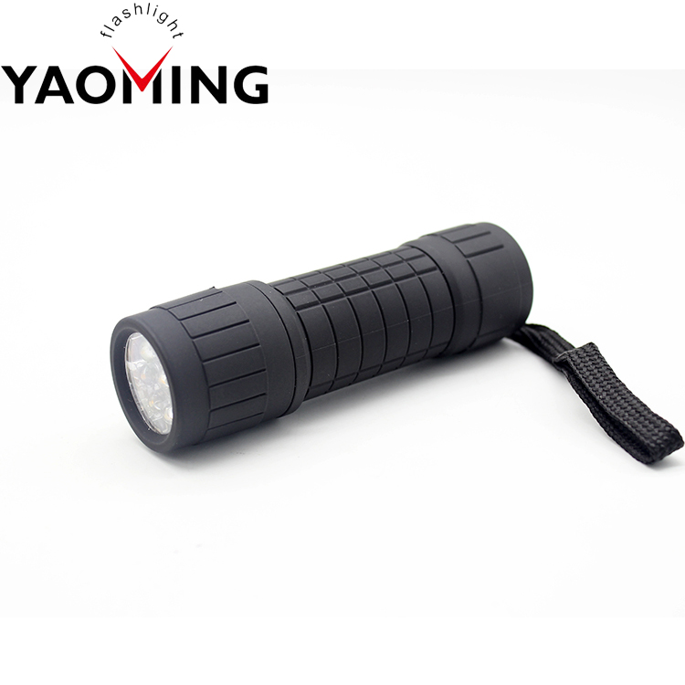 Hot Sell Cheap Mini 9 led 3*AAA Dry Battery Torch Plastic Rubber Flashlight