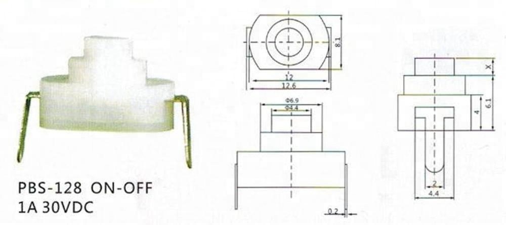 PBS-128 ON-OFF 1A 30VDC white flashlight push button switch