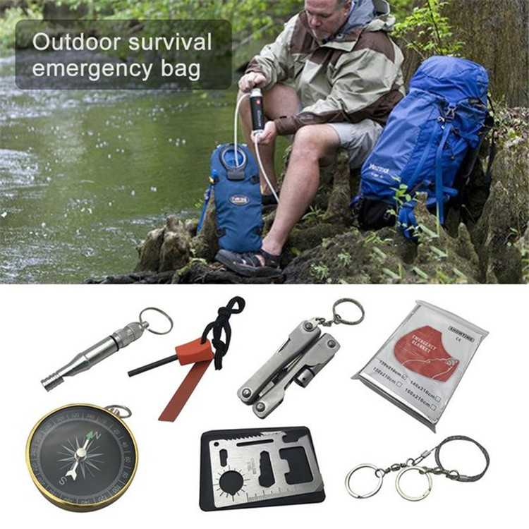 Self-help Box SOS Equipment For Camping Hiking good quality 8 In 1 Outdoor Survival First Aid Bag Field SOS Survival Kit