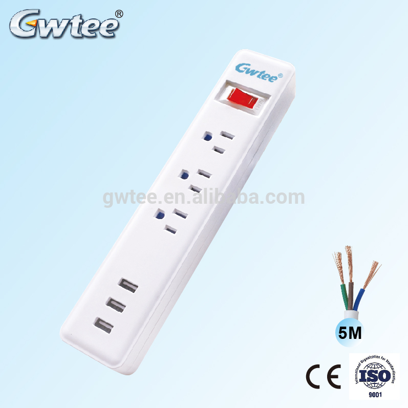 USA style 6way extension socket power strip for flat plug