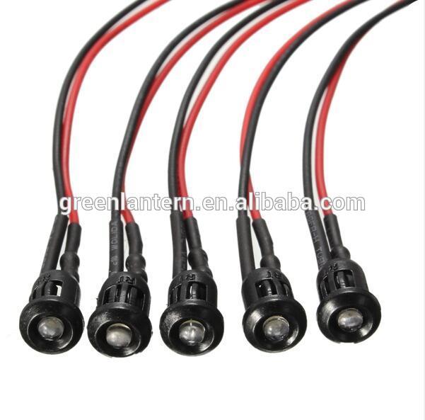 12v LED 5mm Milky Diode Light 20cm Cable Pre Wired With Plastic Holder